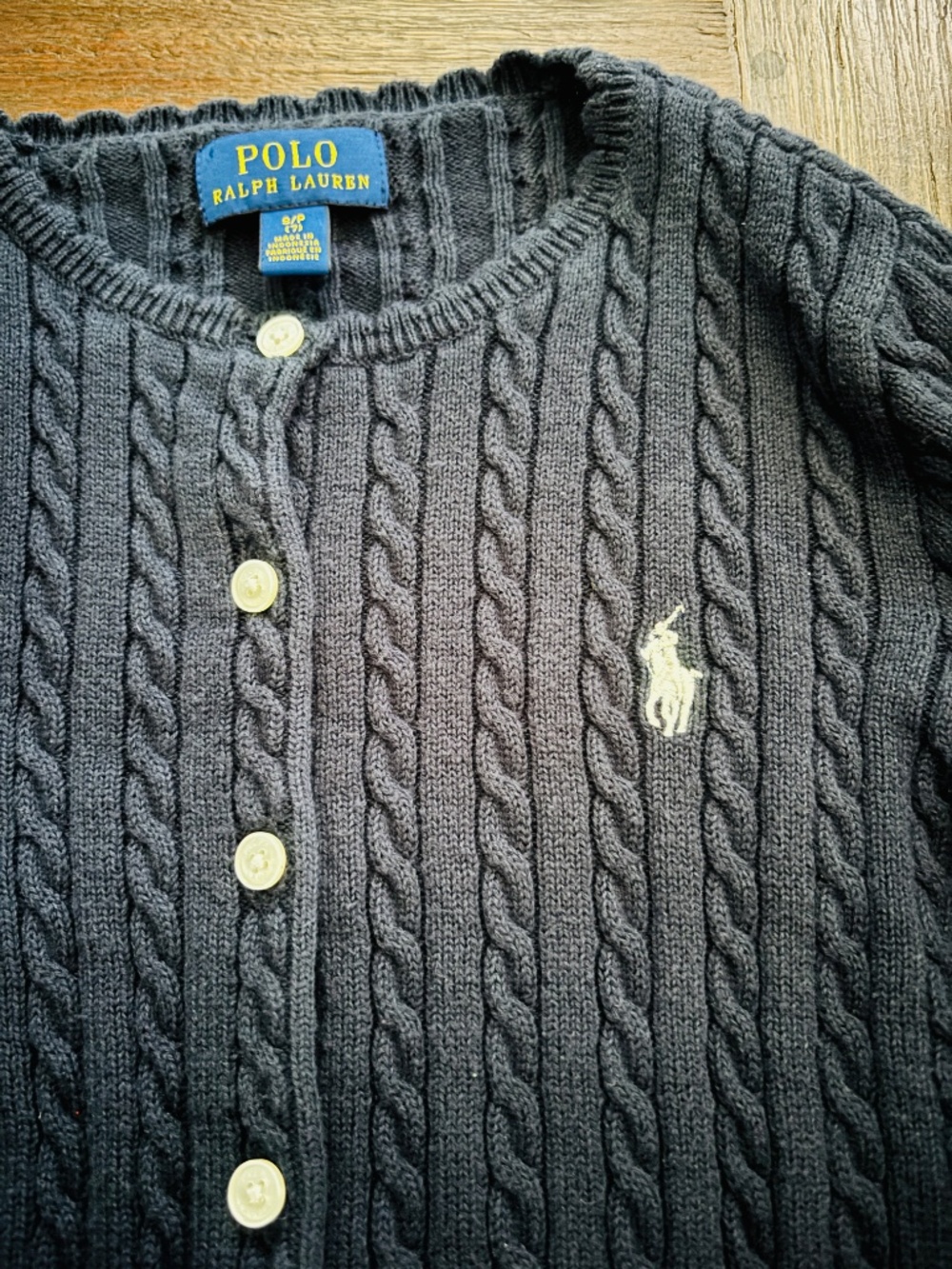 Polo Ralph Lauren Girls Navy Cable Knit Button Front Cardigan Sweater Size 7